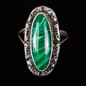 Vintage Sterling Silver 925 1990s Southwestern Malachite Ring